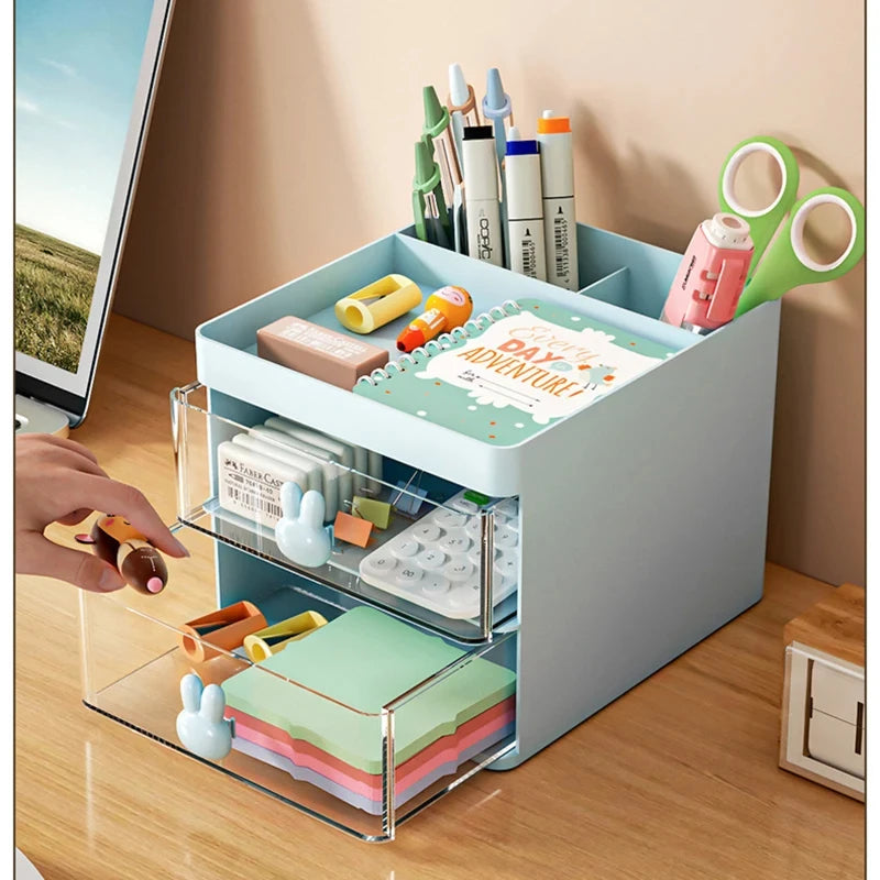 Small Desk Organizer with Drawer & Compartments