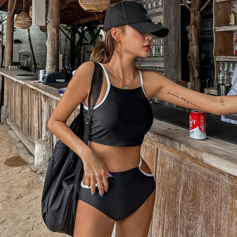 High-Neck Sport Bikini Set Women Athletic Swimwear - Image #0