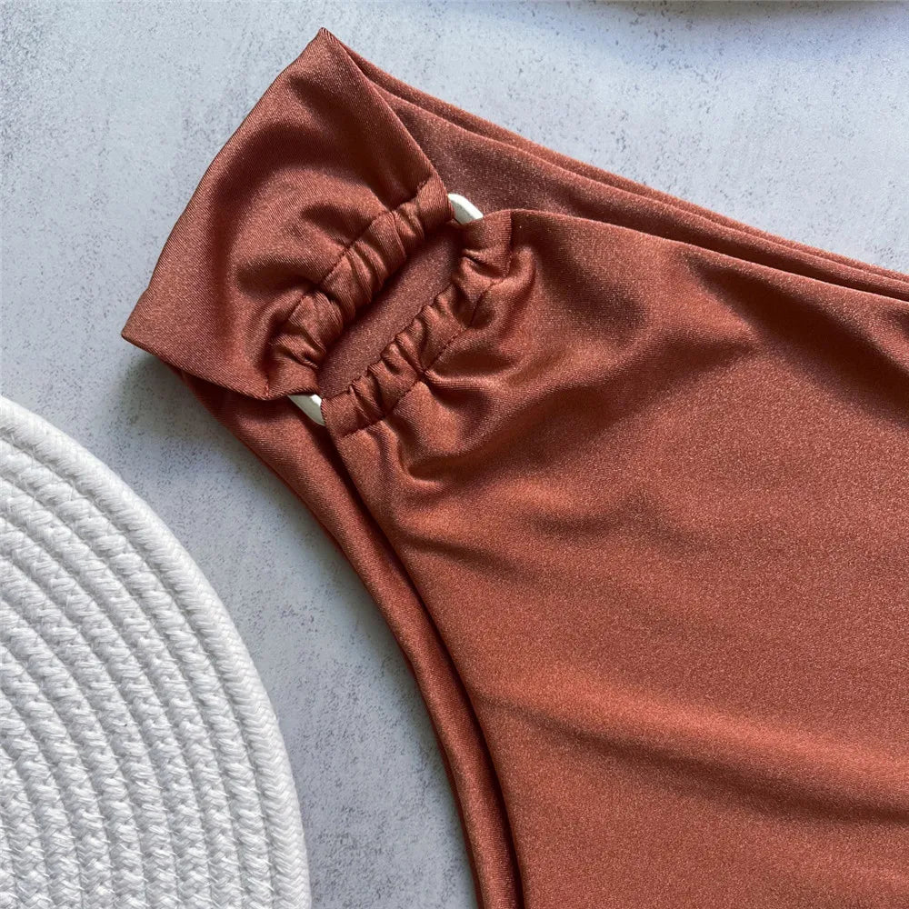 Bandeau High-Waist Bikini Set Women Beach Swimwear
