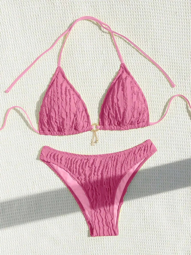 Ruffled Halter Neck Bikini Set