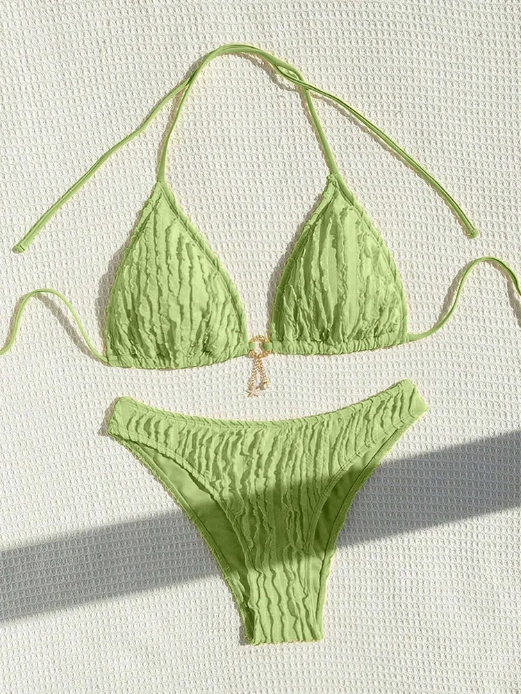 Ruffled Halter Neck Bikini Set