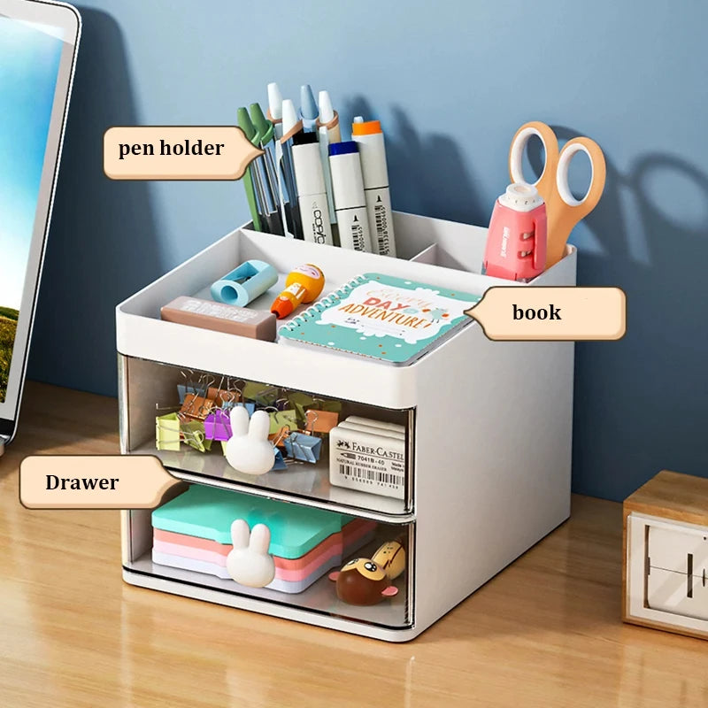 Small Desk Organizer with Drawer & Compartments