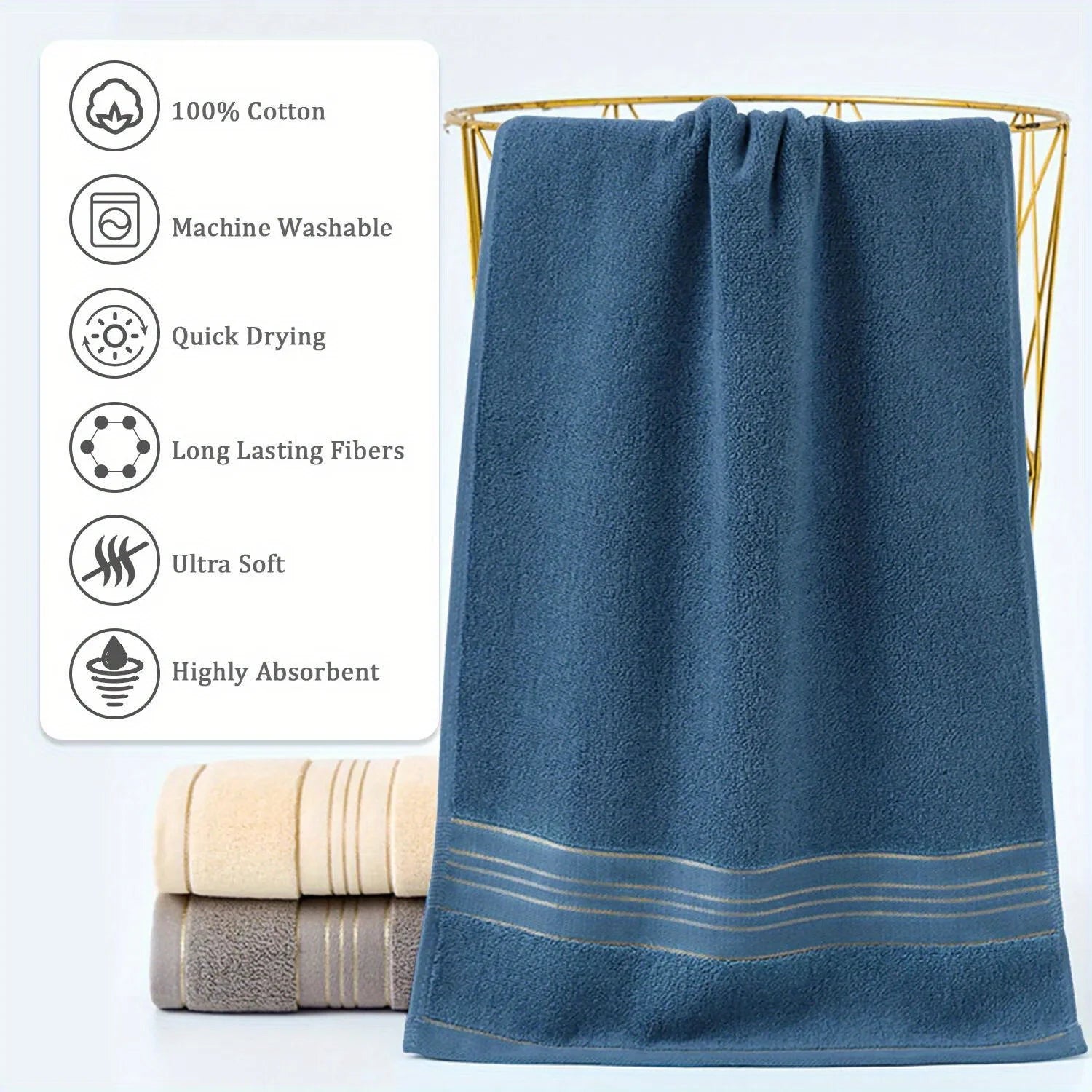 Prosop de Baie 100% Bumbac Pur | Pure Cotton Quick-Dry Towel