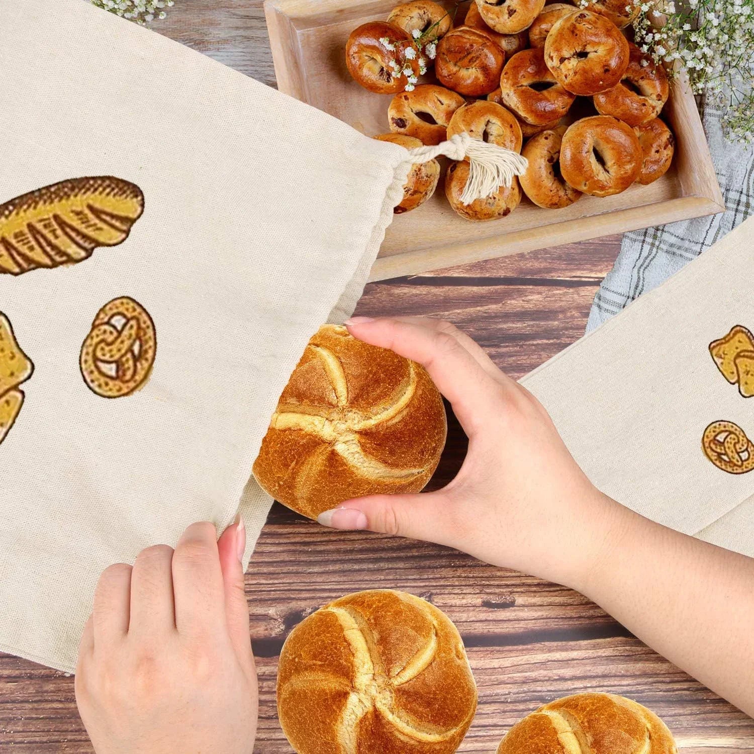 Reusable Linen Bread Bag with Drawstring