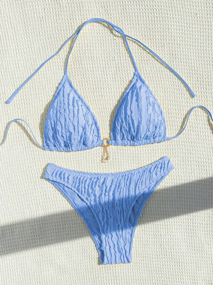 Ruffled Halter Neck Bikini Set