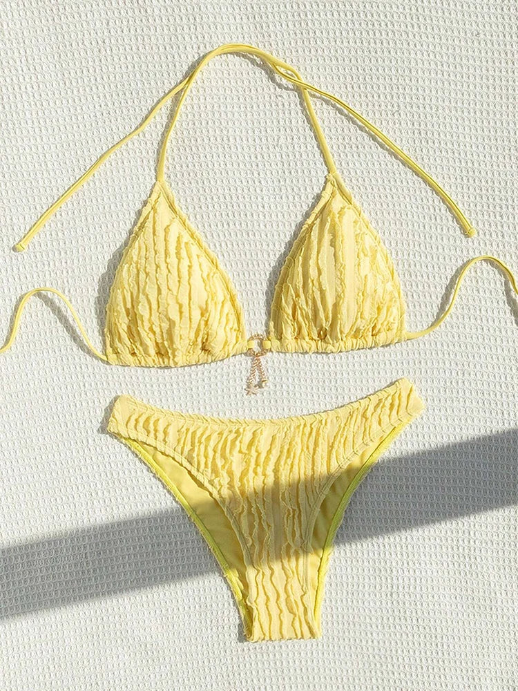 Ruffled Halter Neck Bikini Set