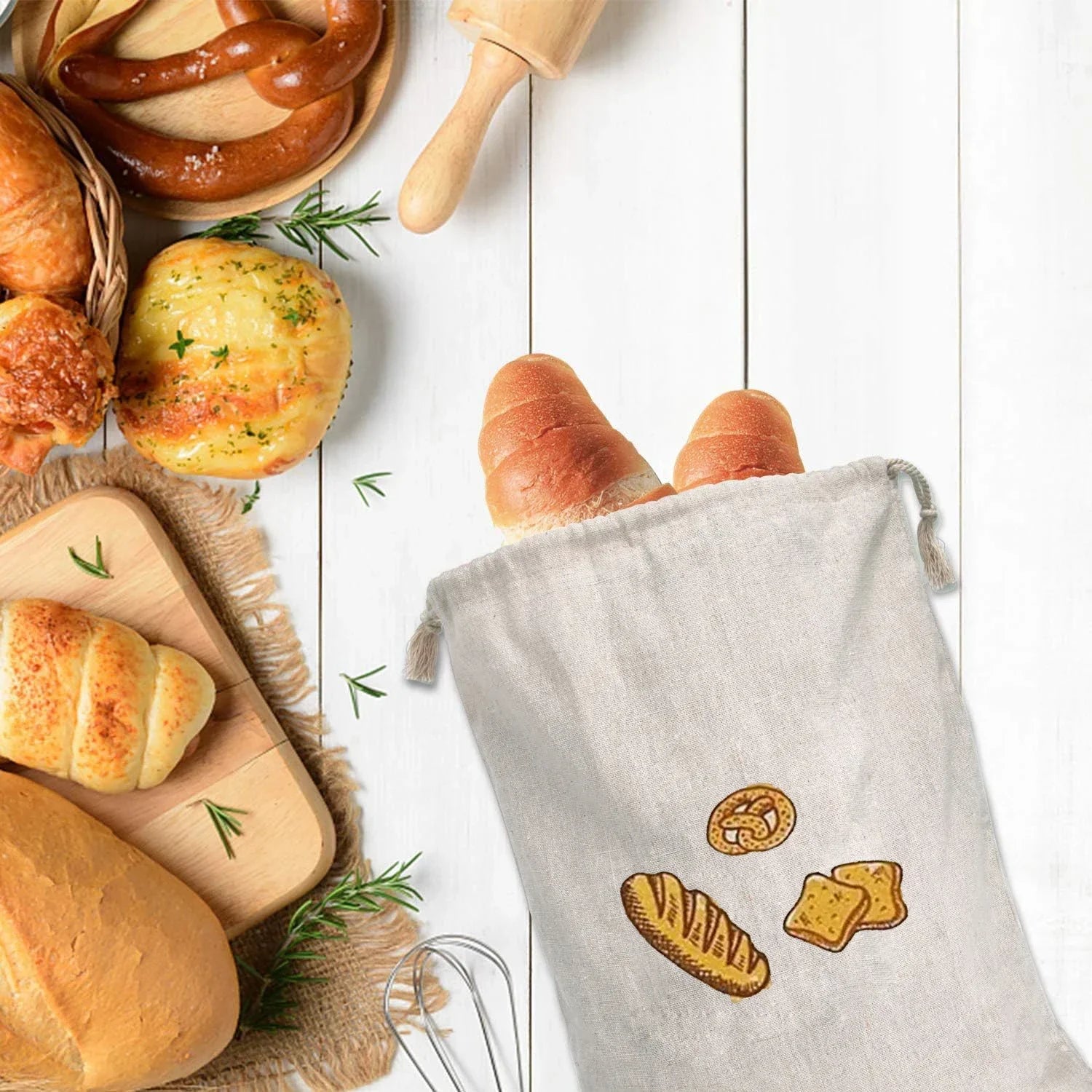 Reusable Linen Bread Bag with Drawstring
