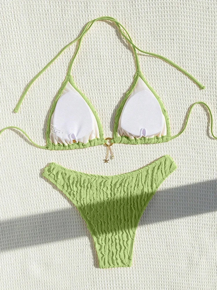 Ruffled Halter Neck Bikini Set
