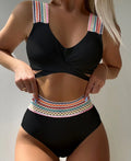Brazilian Bikini Set High Waist Black Print Women Swimwear - Image #0