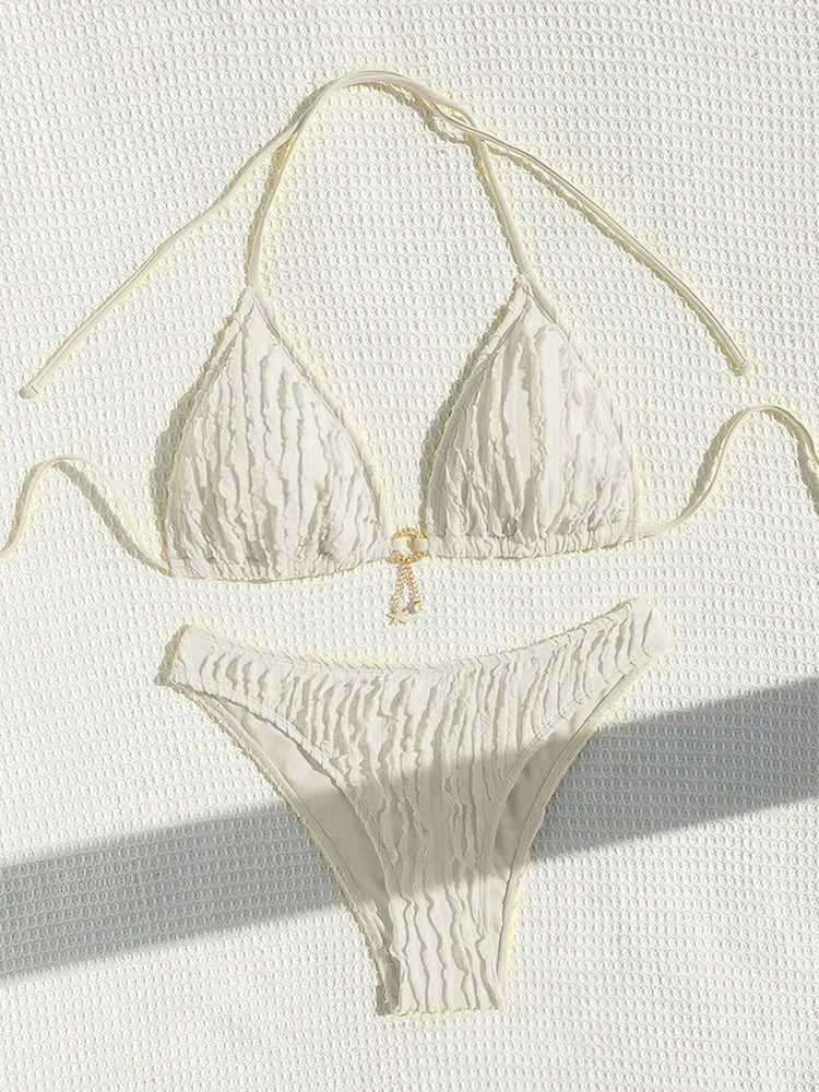 Ruffled Halter Neck Bikini Set